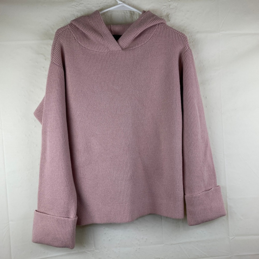 NWT Ann Taylor Hooded Sweater Womens S Pink Waffle Knit Pullover - Picture 2 of 6